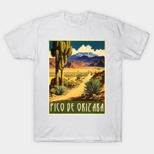 Pico De Orizaba Mexico Vintage Travel Art Poster T-Shirt